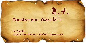 Mansberger Adolár névjegykártya